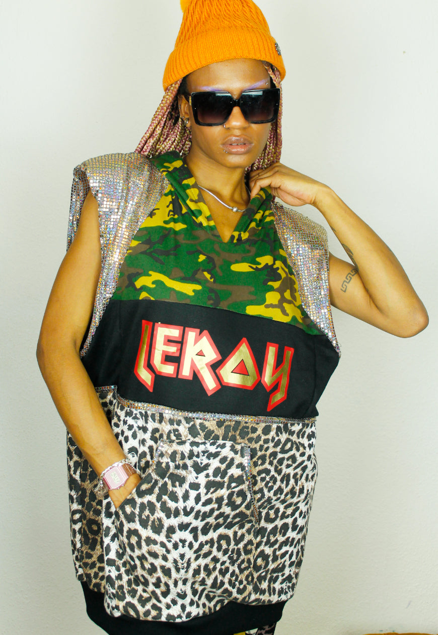 Anthrax Oversized Camouflage and leopard hooded sweat Top