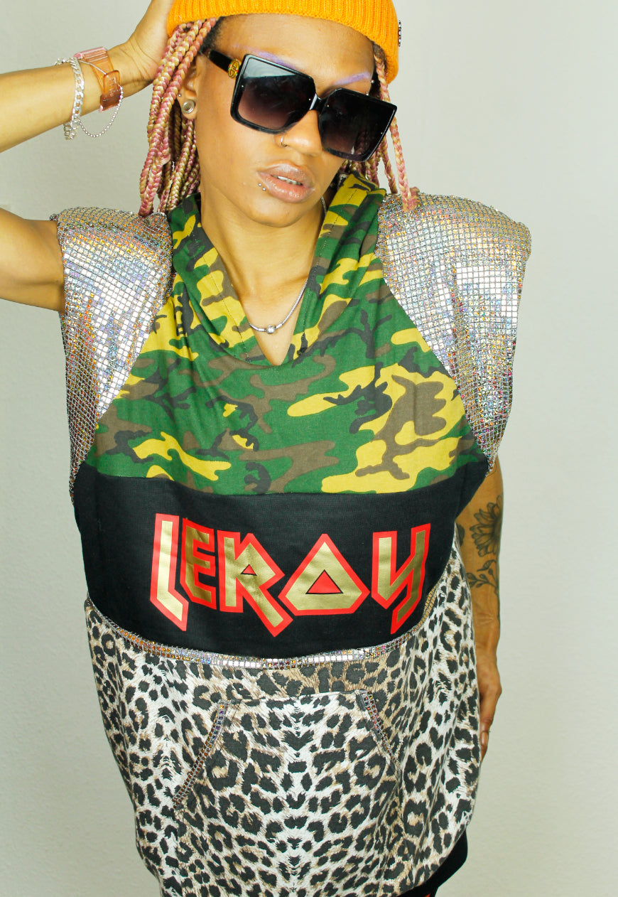 Anthrax Oversized Camouflage and leopard hooded sweat Top