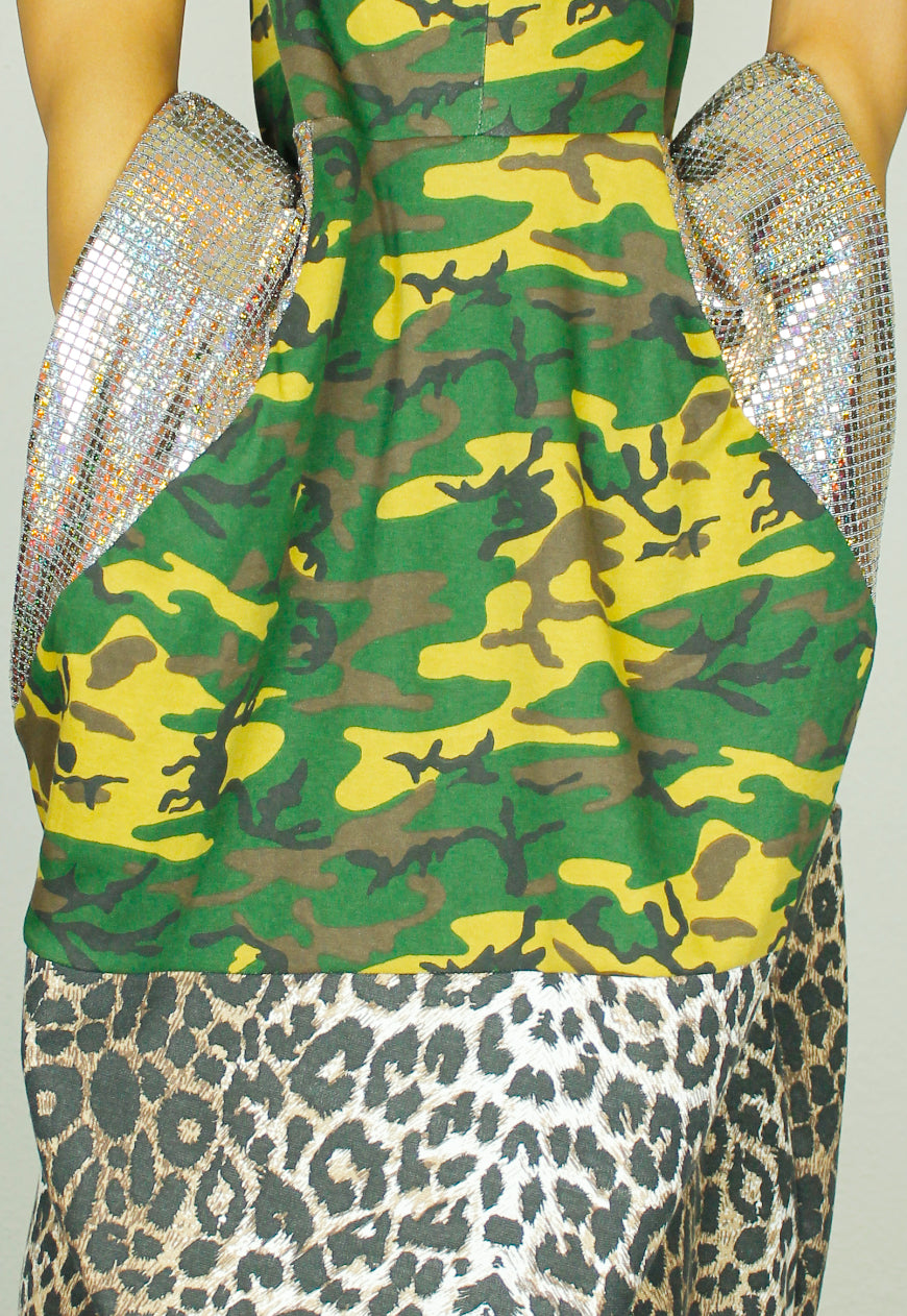 Anthrax Oversized Camouflage and leopard hooded sweat Top