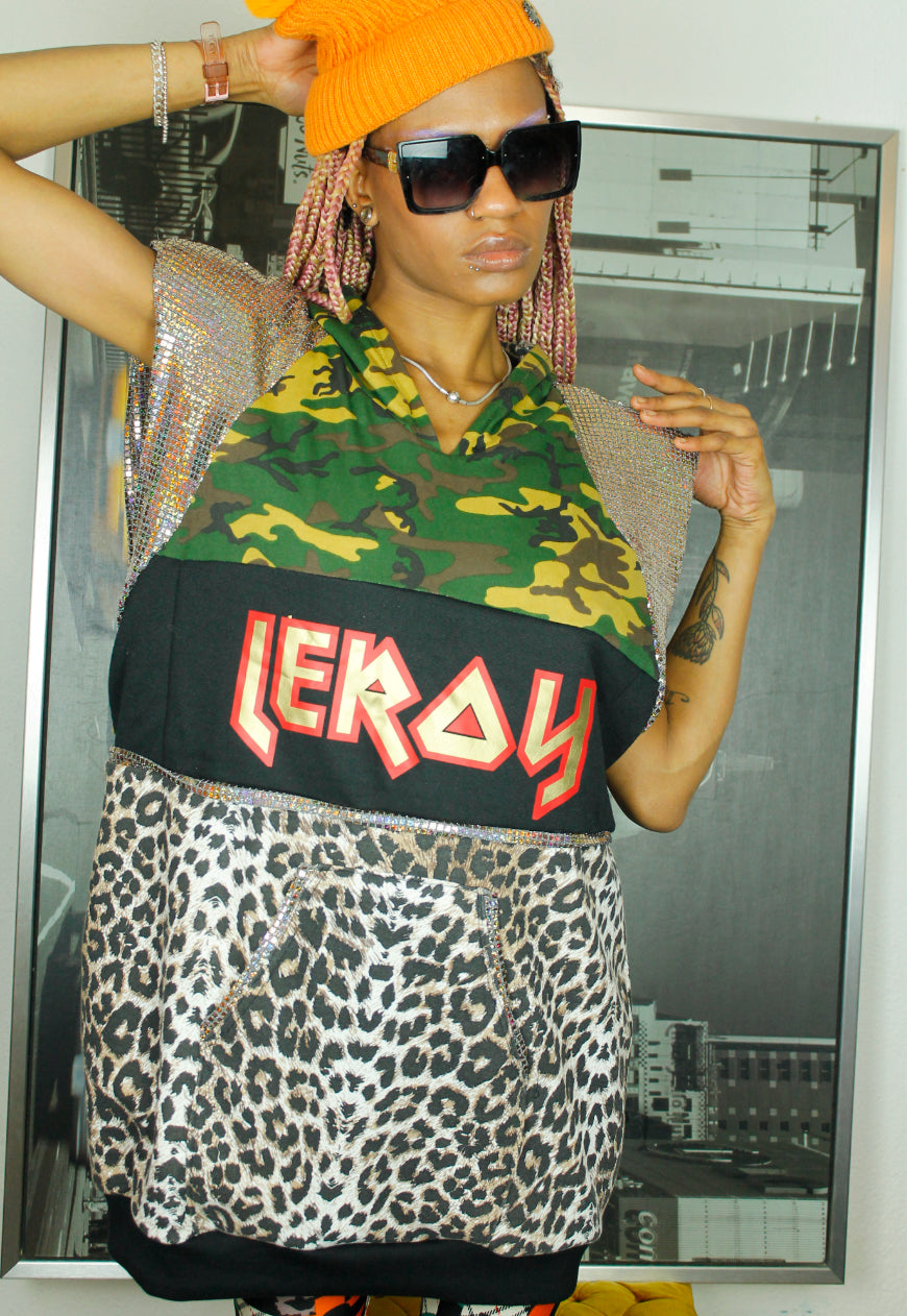 Anthrax Oversized Camouflage and leopard hooded sweat Top