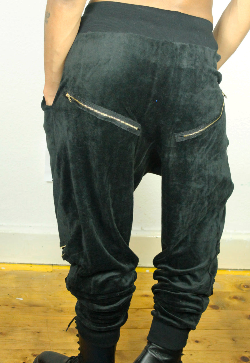 BONDAGE velour Jogging Pants with multi zip appliques