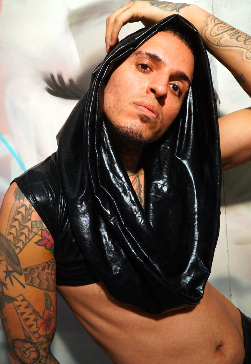 EROS - Faux leather Vinyl Extreme hooded crop Top