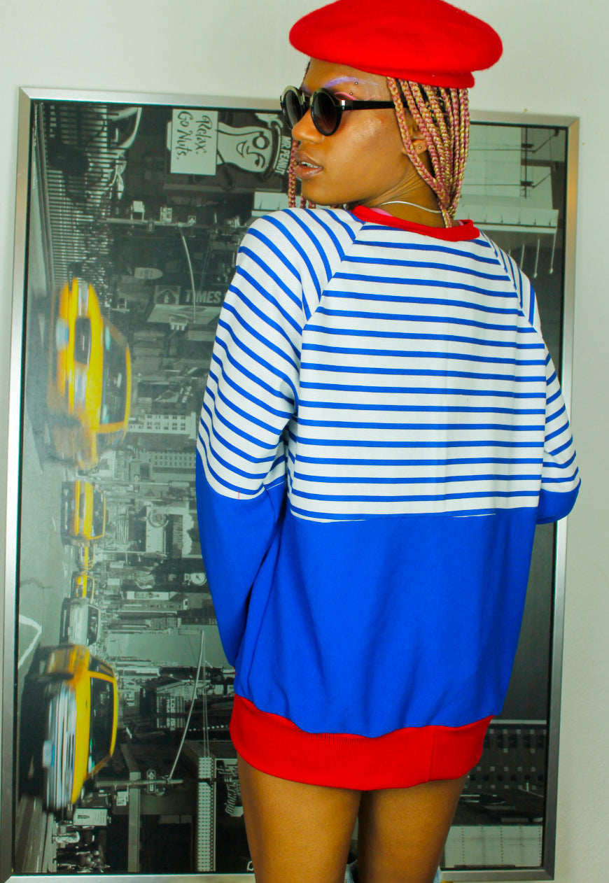 Last Tango In Paris Oversized Sweat top in stripe with Eiffel tower applique