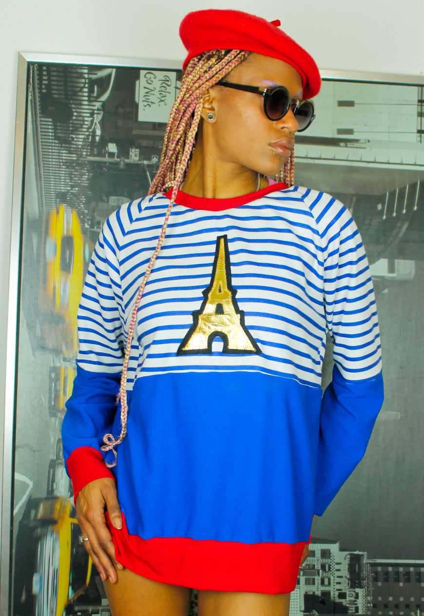 Last Tango In Paris Oversized Sweat top in stripe with Eiffel tower applique
