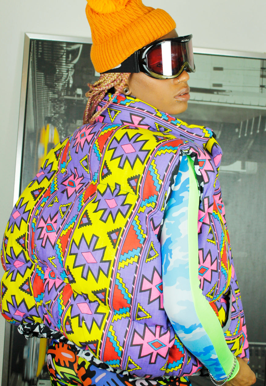Neon Tribal handmade oversized multicolour BODYWARMER Gillet