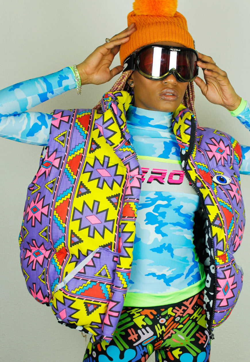 Neon Tribal handmade oversized multicolour BODYWARMER Gillet