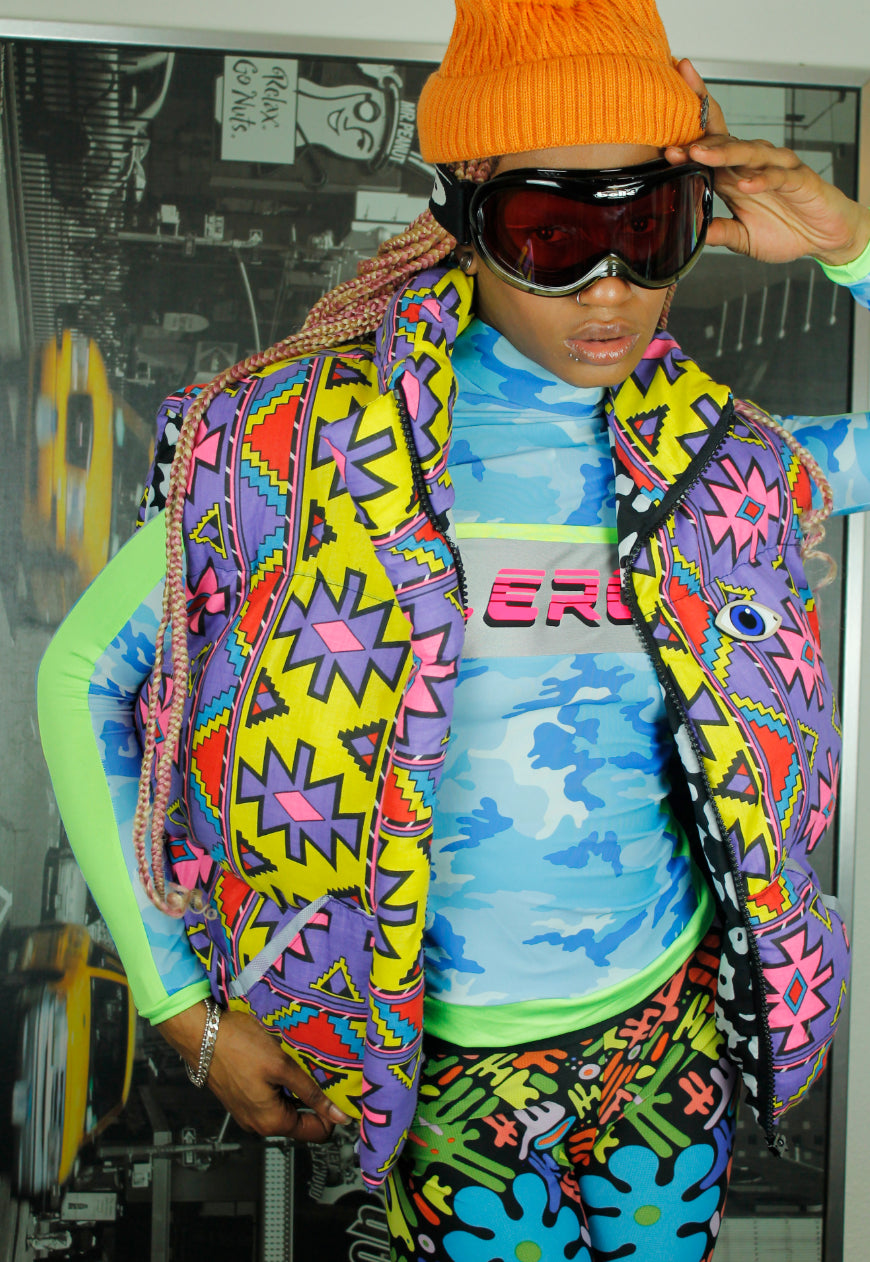 Neon Tribal handmade oversized multicolour BODYWARMER Gillet