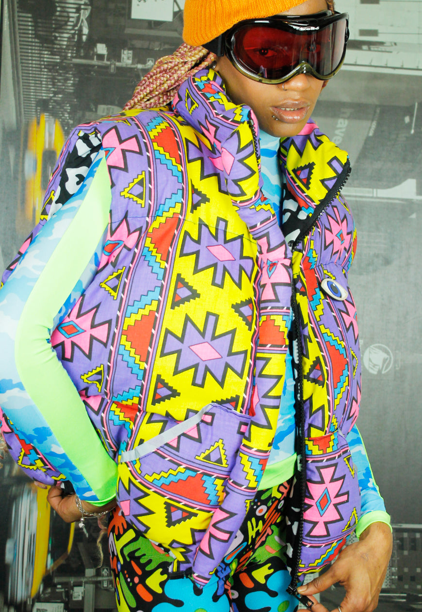 Neon Tribal handmade oversized multicolour BODYWARMER Gillet