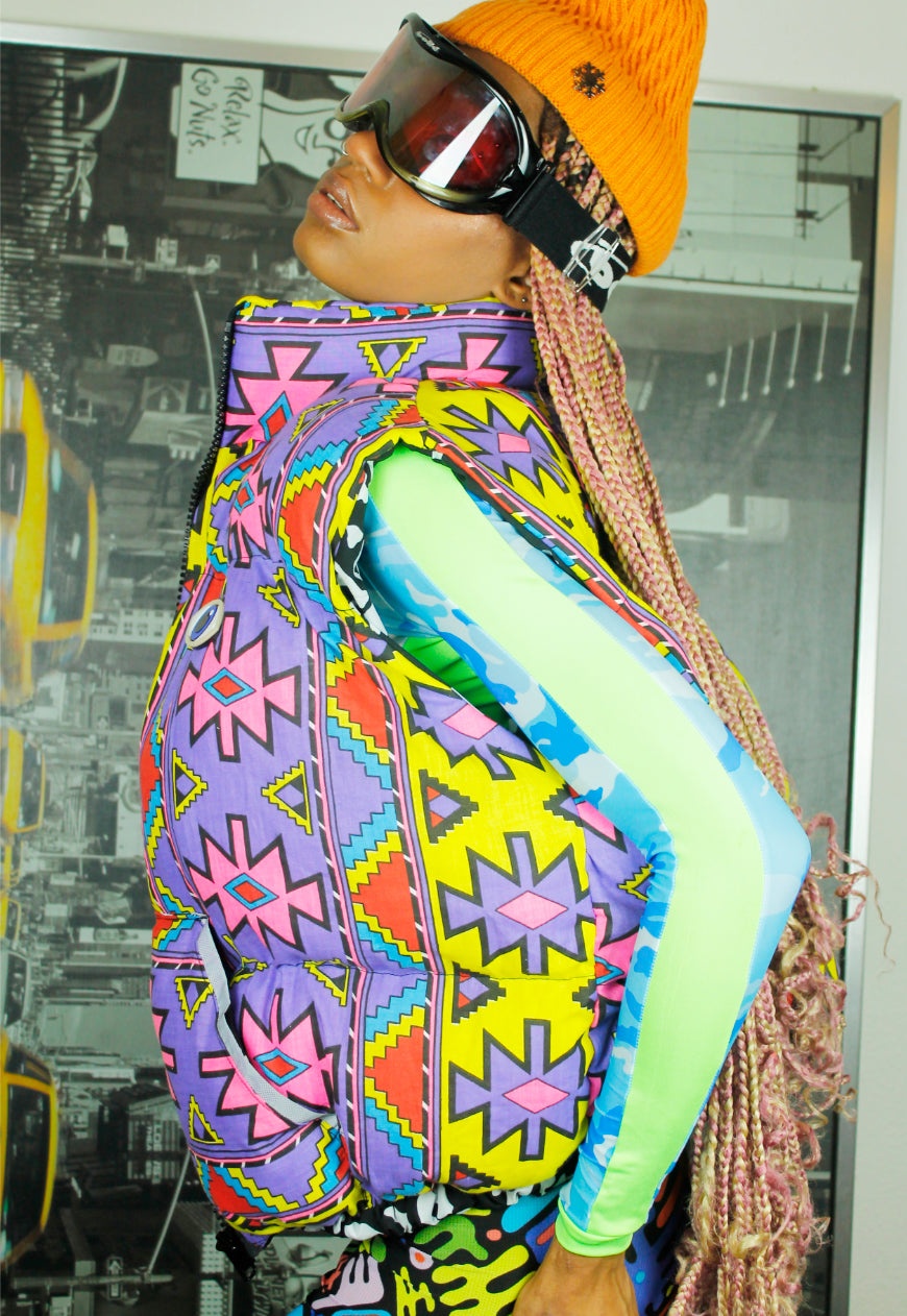Neon Tribal handmade oversized multicolour BODYWARMER Gillet