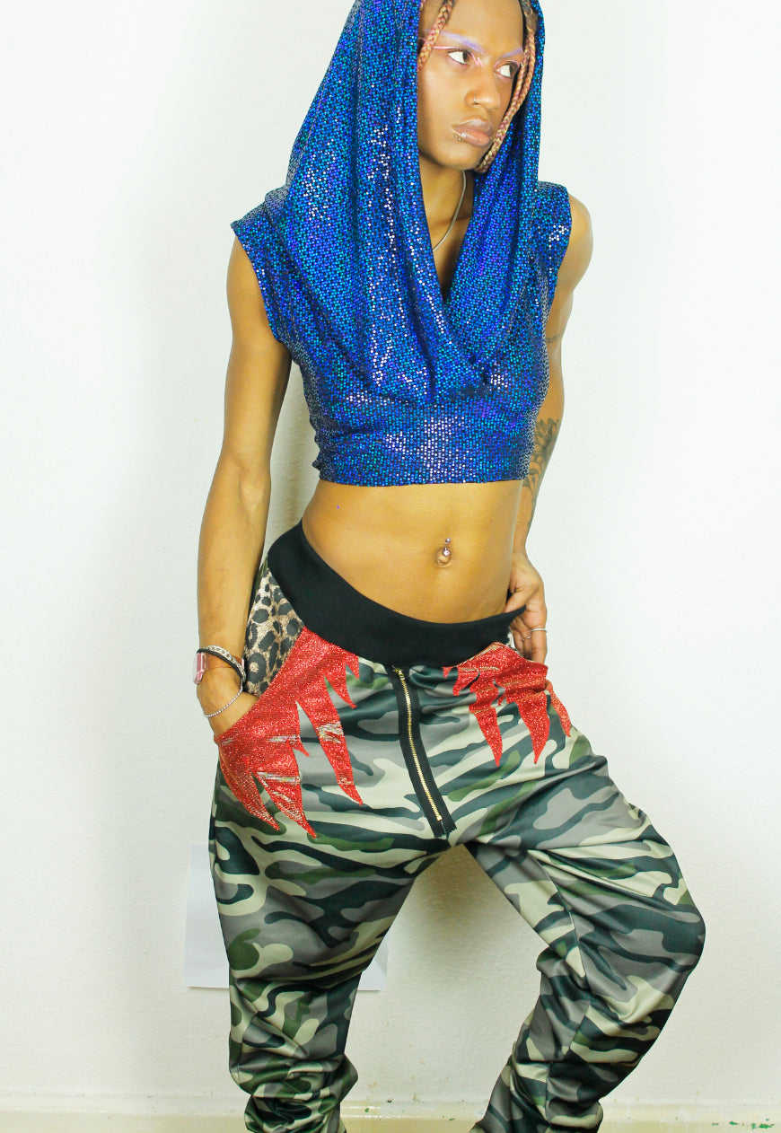 WILDFIRE Camouflage Jogging pants with flame applique