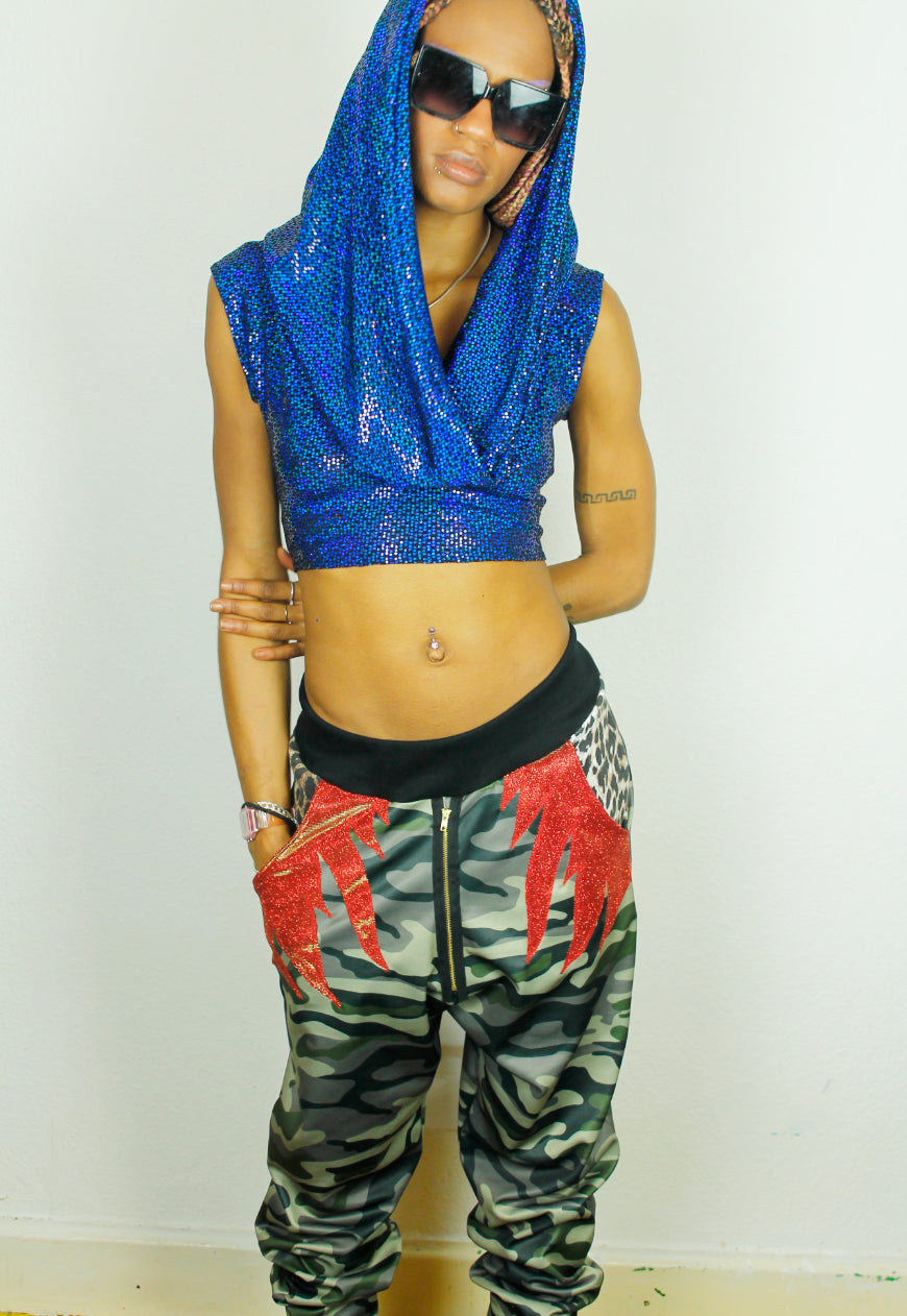 WILDFIRE Camouflage Jogging pants with flame applique