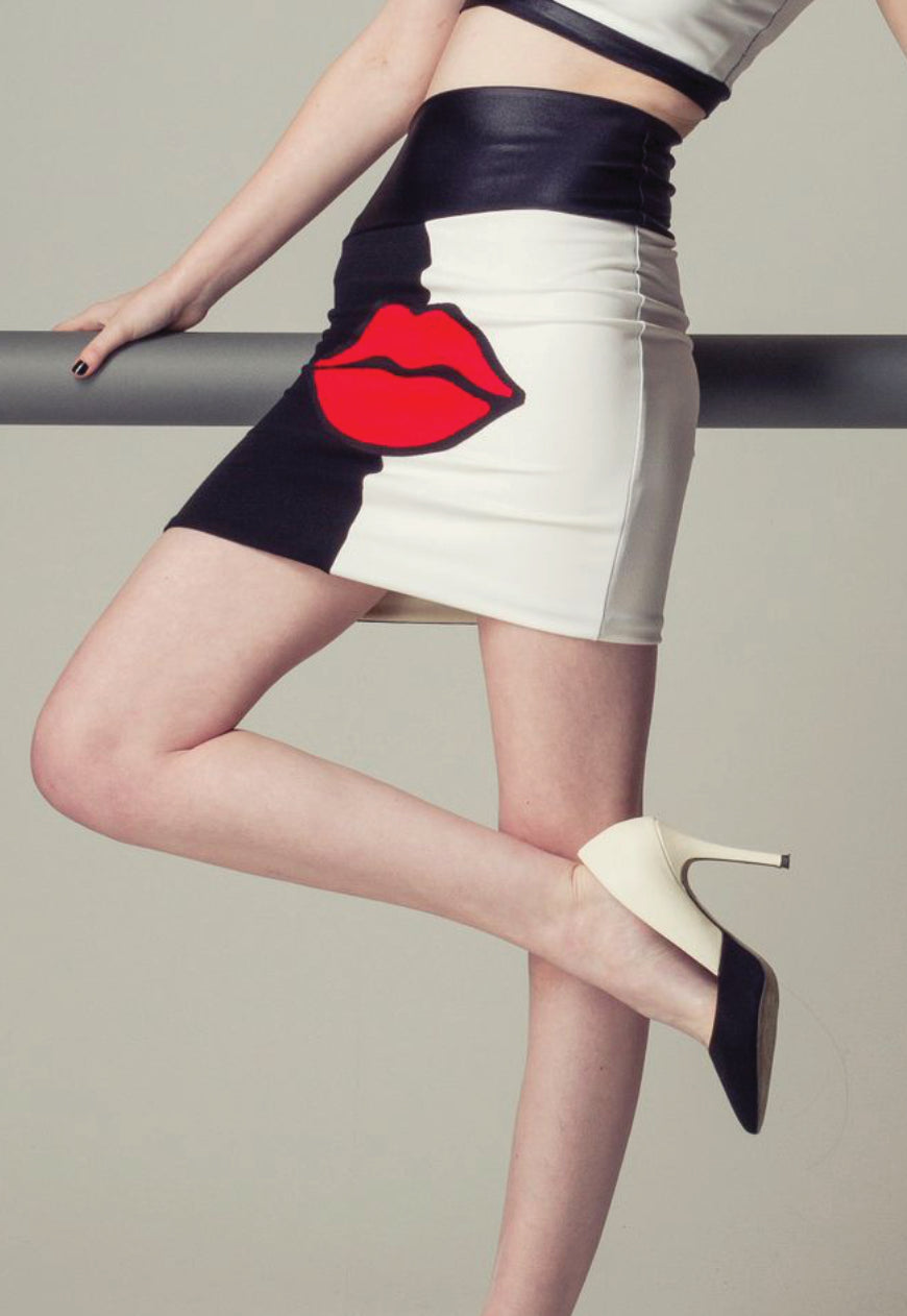 Trophy Wife - Black and white split co-ord with red lips