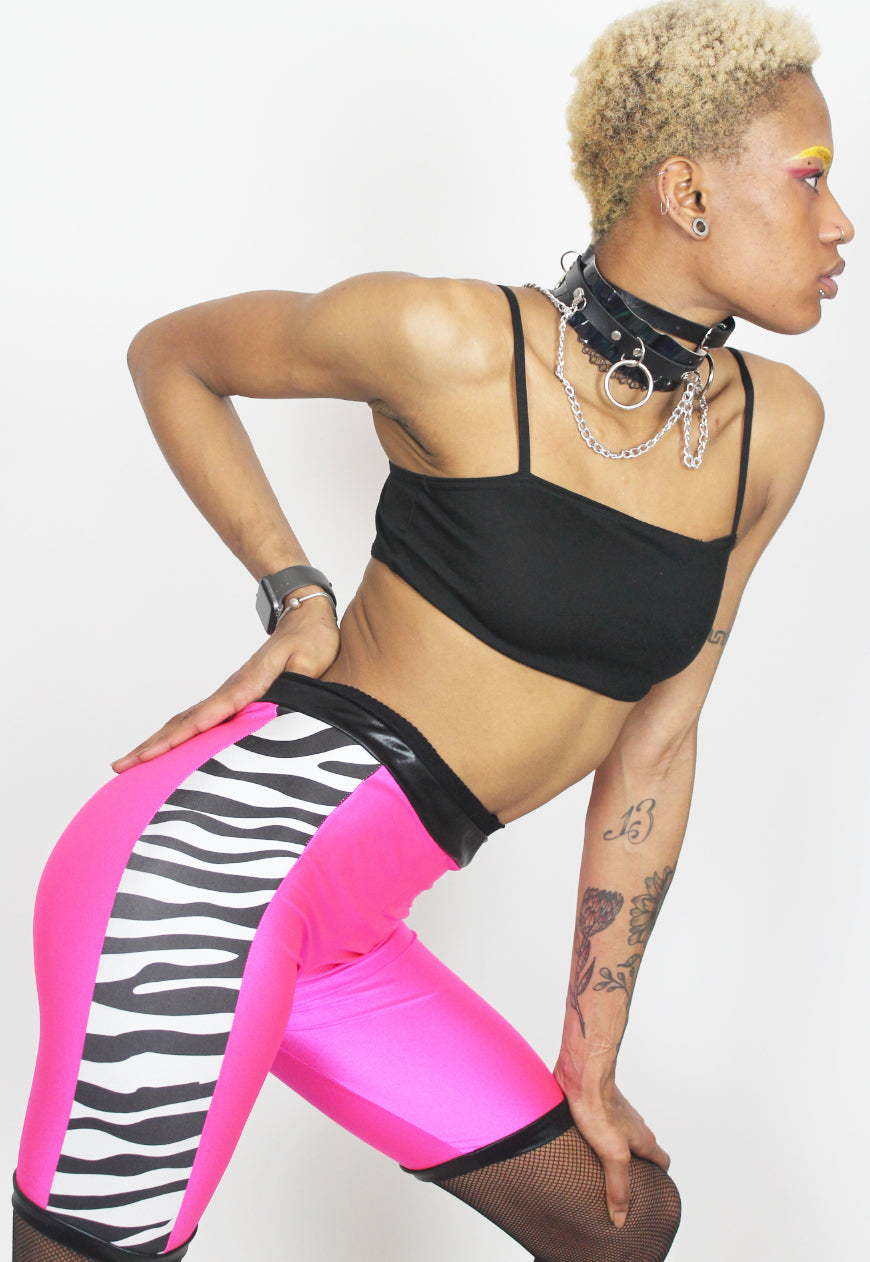 Animal Instinct - Cycling shorts in neon pink with zebra panel
