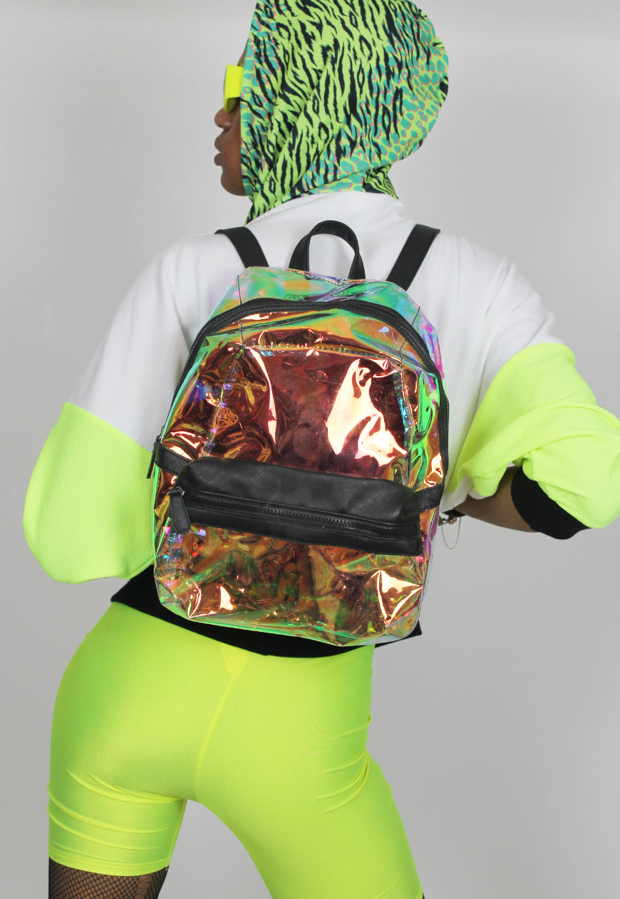 Atomic, Batwing hooded top in neon green, lime and white with print panel