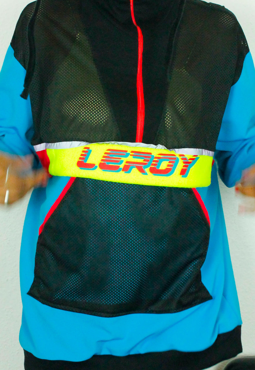 BLUR Blue Red and yellow oversized sweat with mesh and logo panels