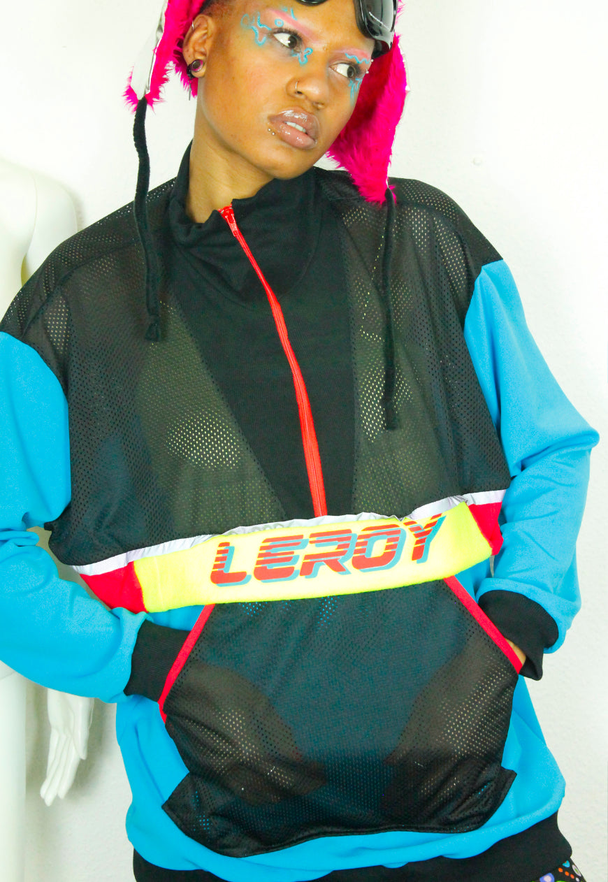BLUR Blue Red and yellow oversized sweat with mesh and logo panels