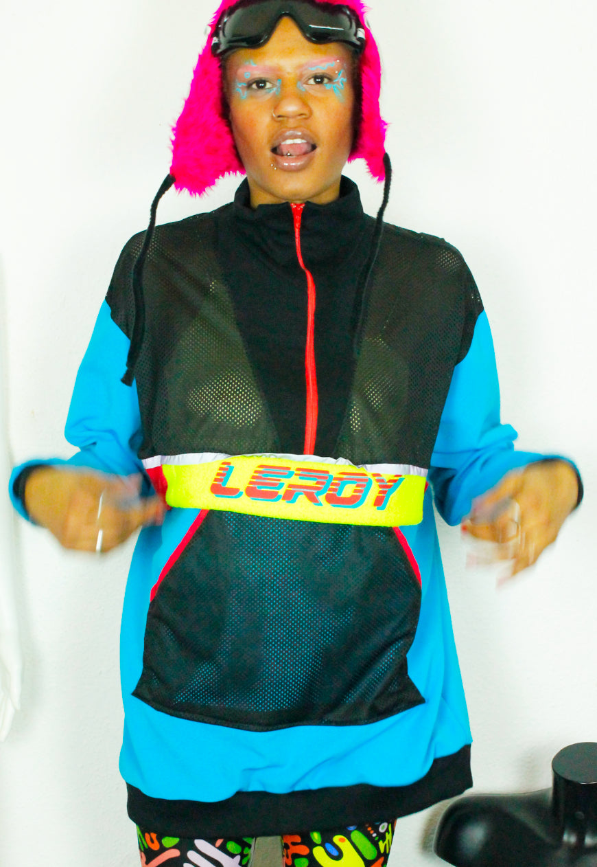 BLUR Blue Red and yellow oversized sweat with mesh and logo panels