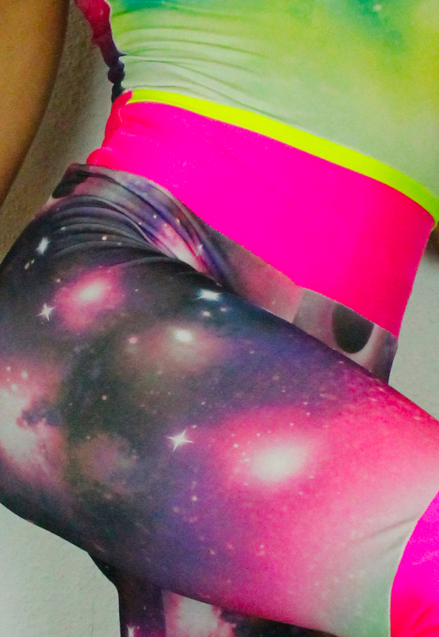 COSMOS Cosmic print jumpsuit with neon panels