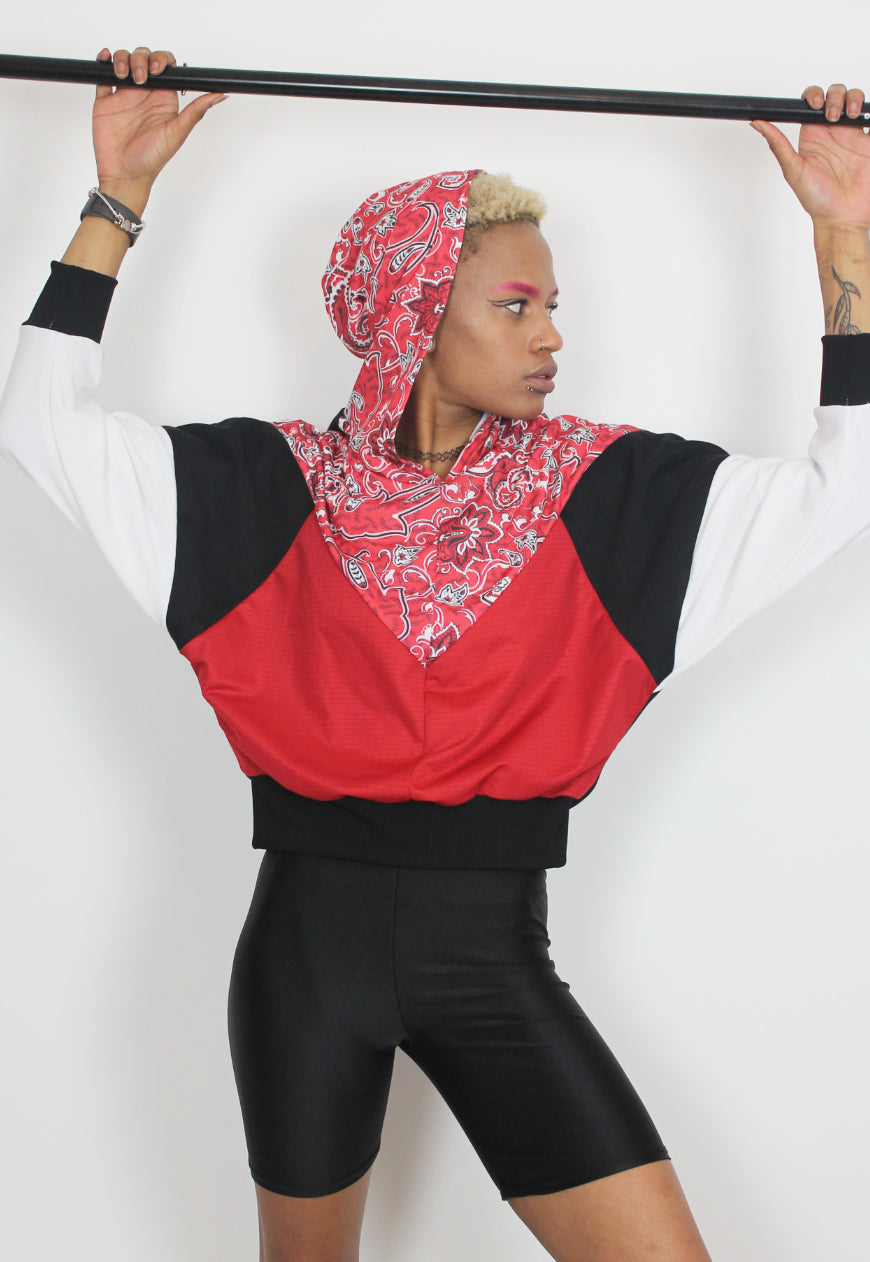 Girl Gang - Red bandana Paisley print hooded top