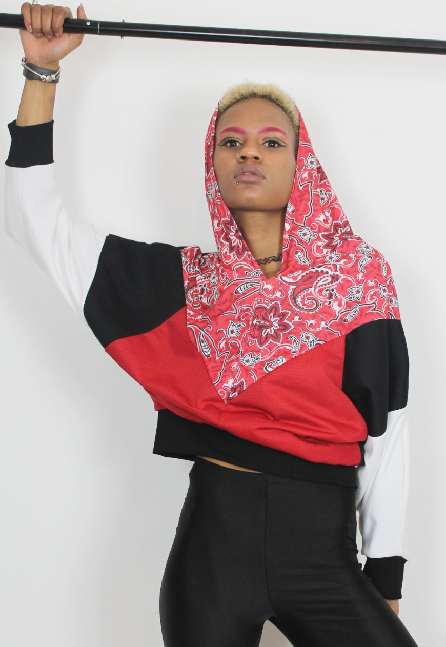Girl Gang - Red bandana Paisley print hooded top