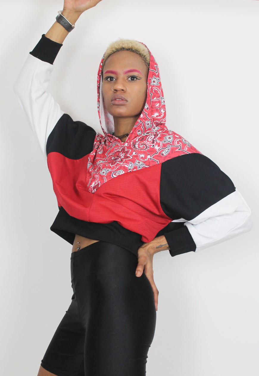 Girl Gang - Red bandana Paisley print hooded top