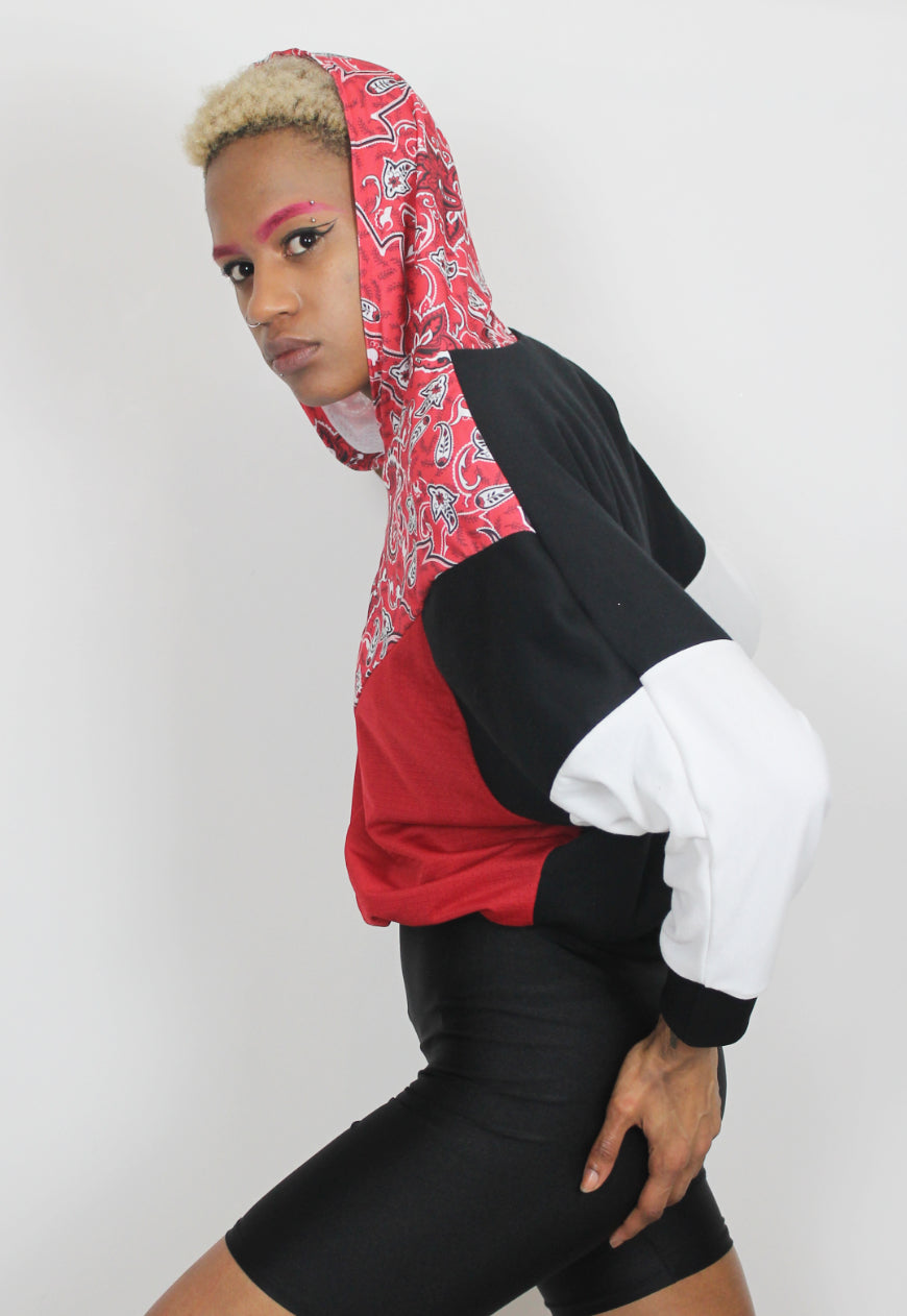 Girl Gang - Red bandana Paisley print hooded top