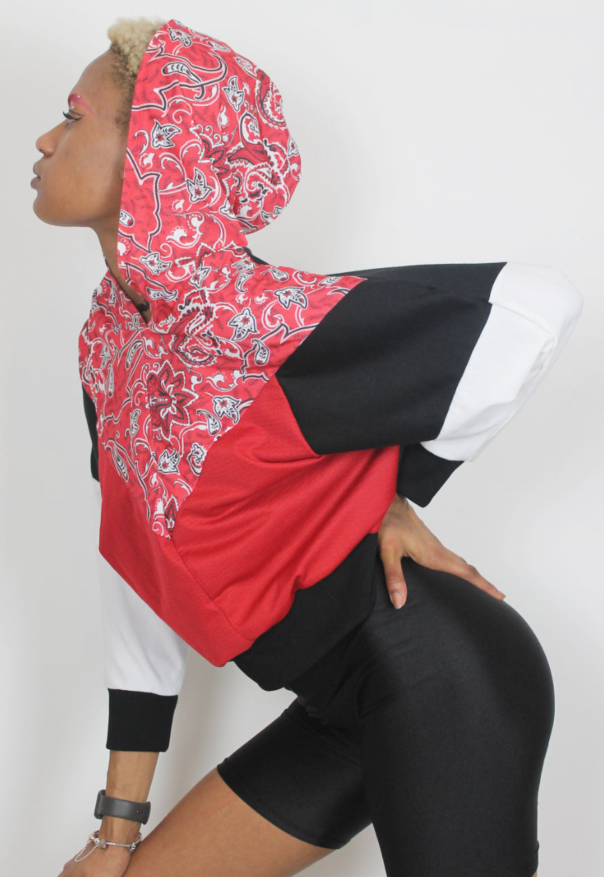 Girl Gang - Red bandana Paisley print hooded top