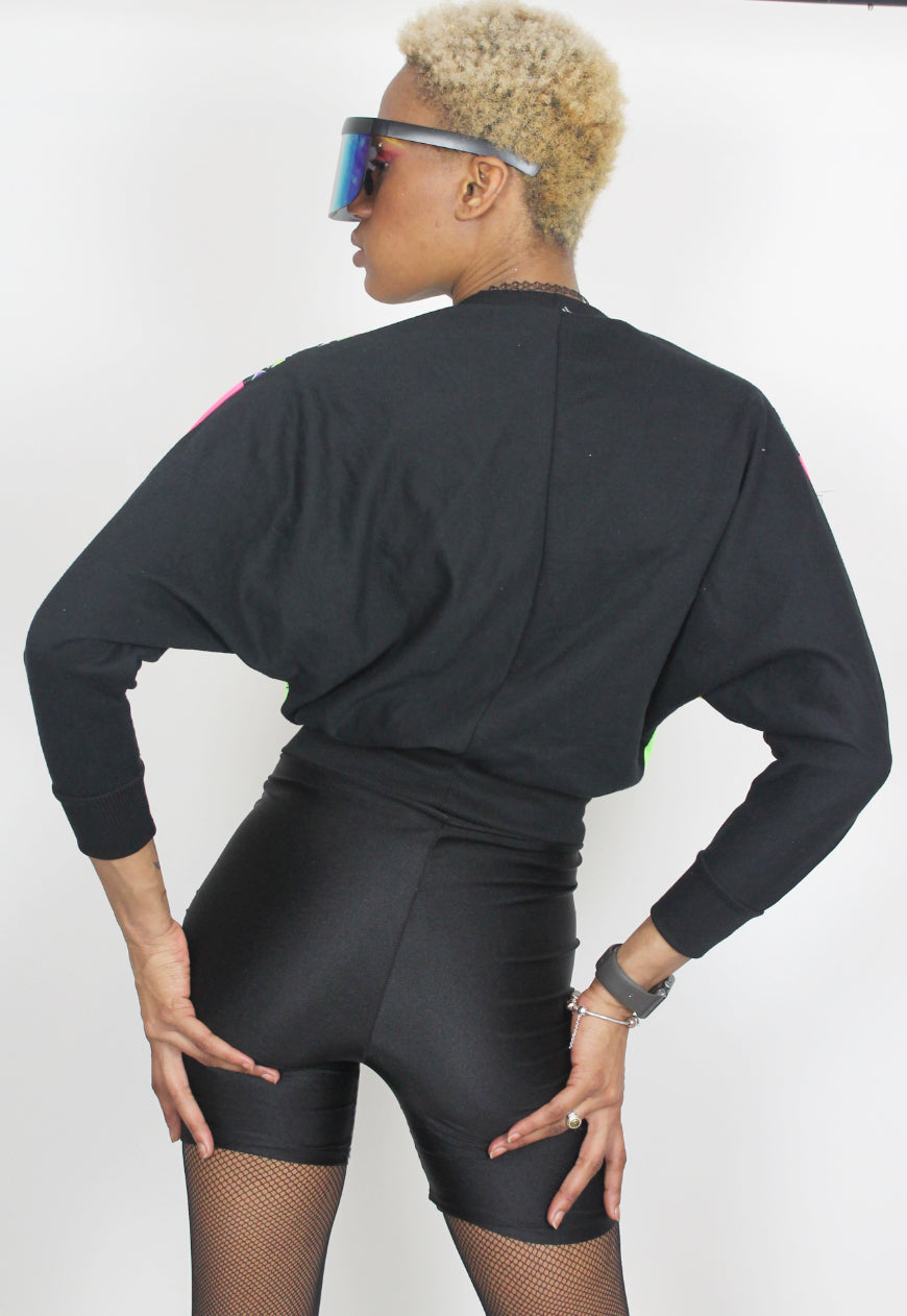 Glow Up - 80's surf print neon colour block batwing jumper