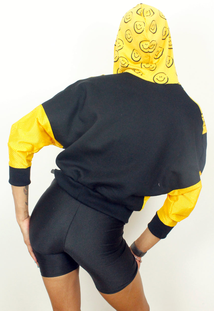 Joy Division - Yellow and black batwing hooded top with faces