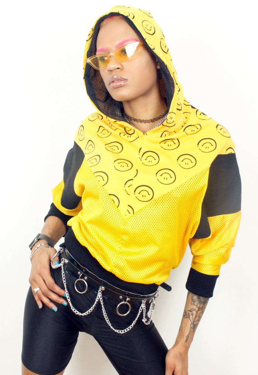 Joy Division - Yellow and black batwing hooded top with faces