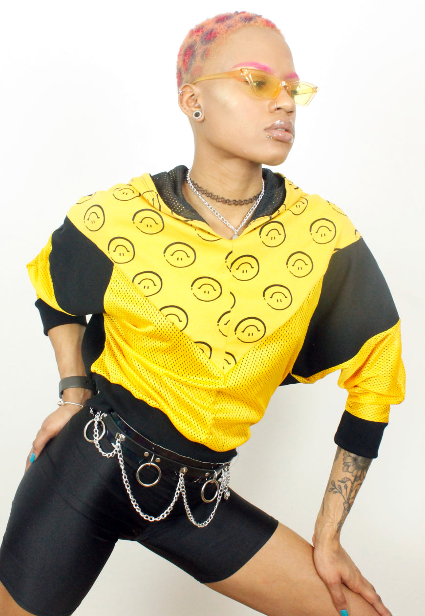 Joy Division - Yellow and black batwing hooded top with faces