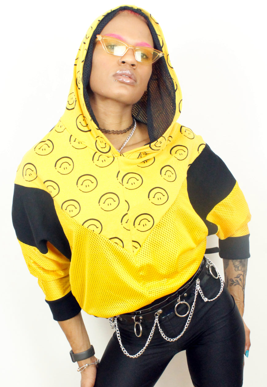 Joy Division - Yellow and black batwing hooded top with faces