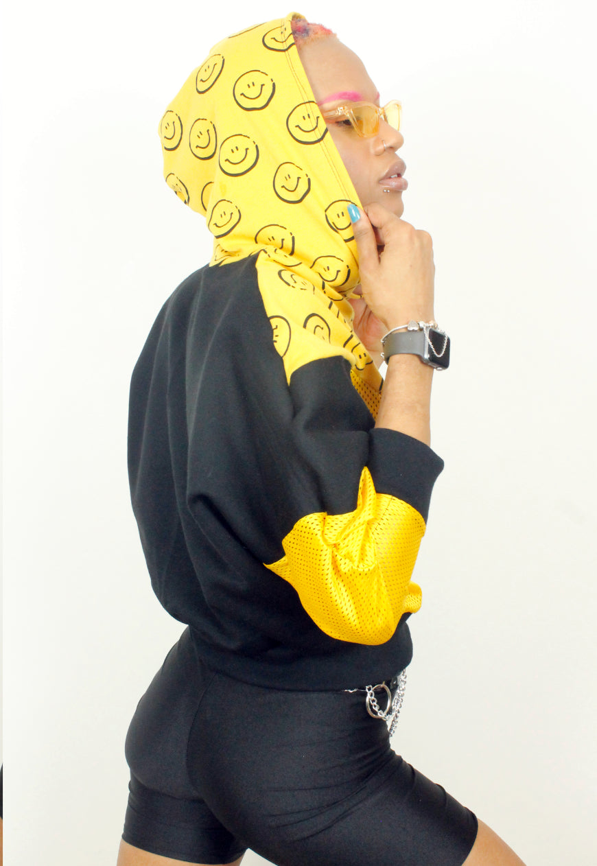 Joy Division - Yellow and black batwing hooded top with faces