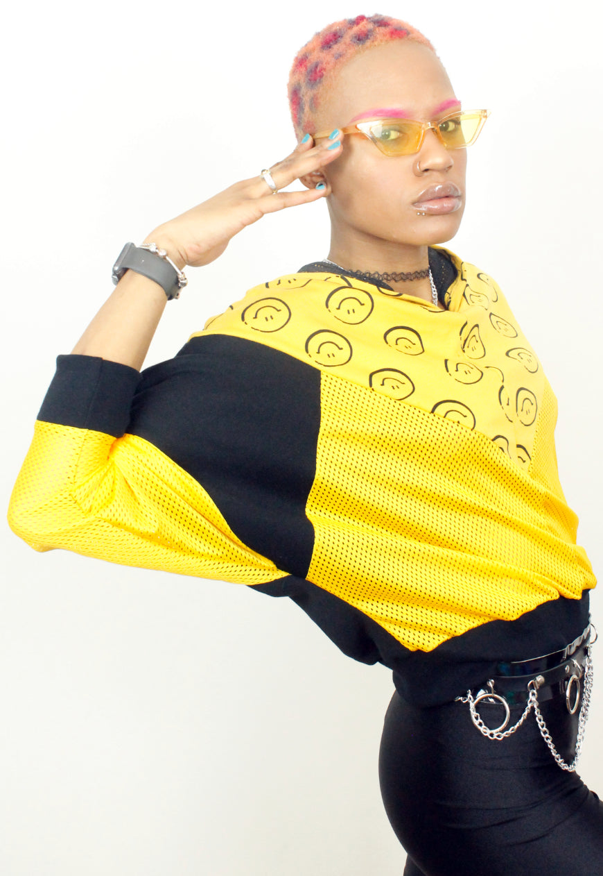 Joy Division - Yellow and black batwing hooded top with faces
