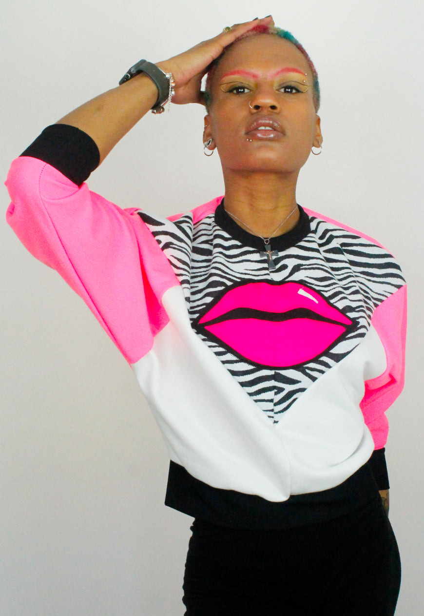 Juicy Kisses Zebra - Zebra and pink batwing sweater with pink lips