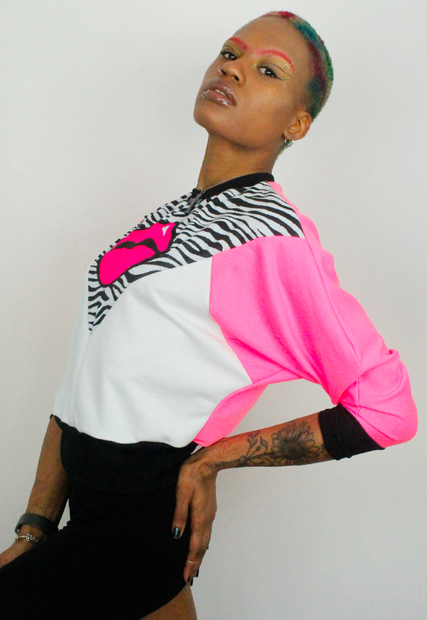 Juicy Kisses Zebra - Zebra and pink batwing sweater with pink lips