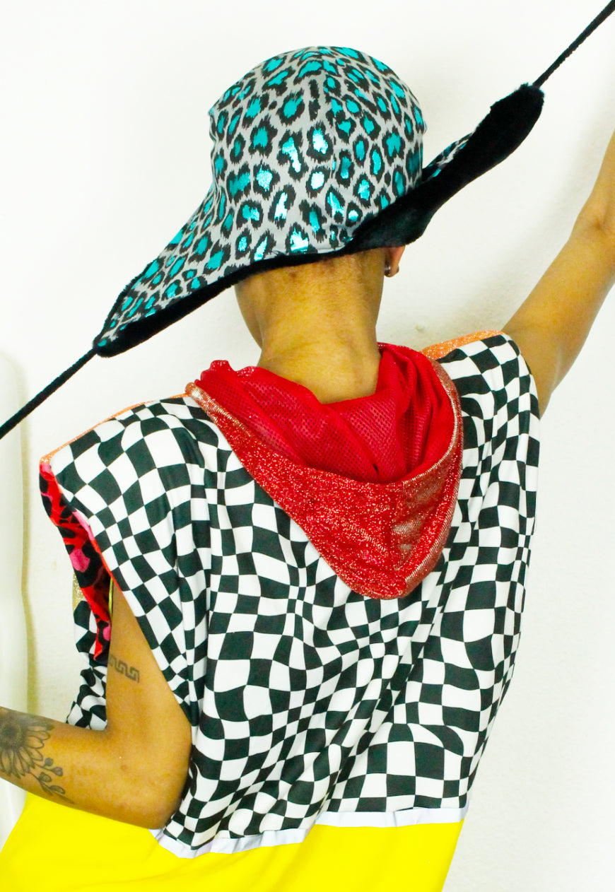 LEO Metallic Blue leopard trapper hat with black faux fur lining