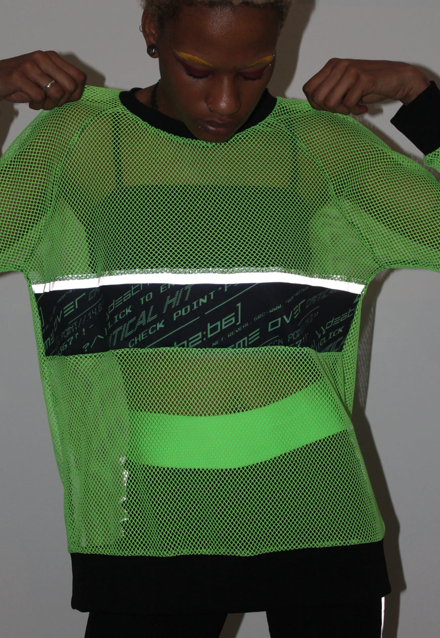 Matrix - Neon green mesh boyfriend sweater with Y2K panel