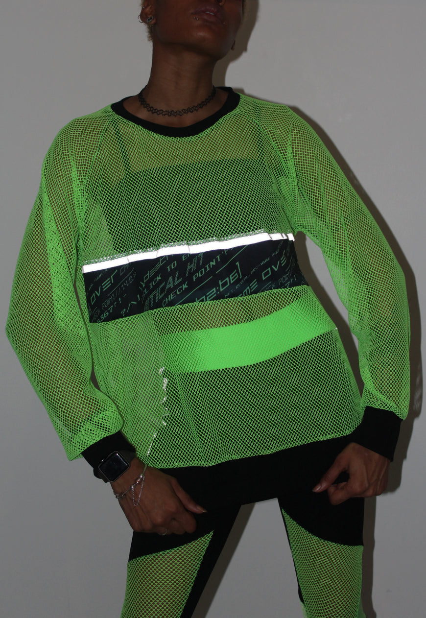 Matrix - Neon green mesh boyfriend sweater with Y2K panel