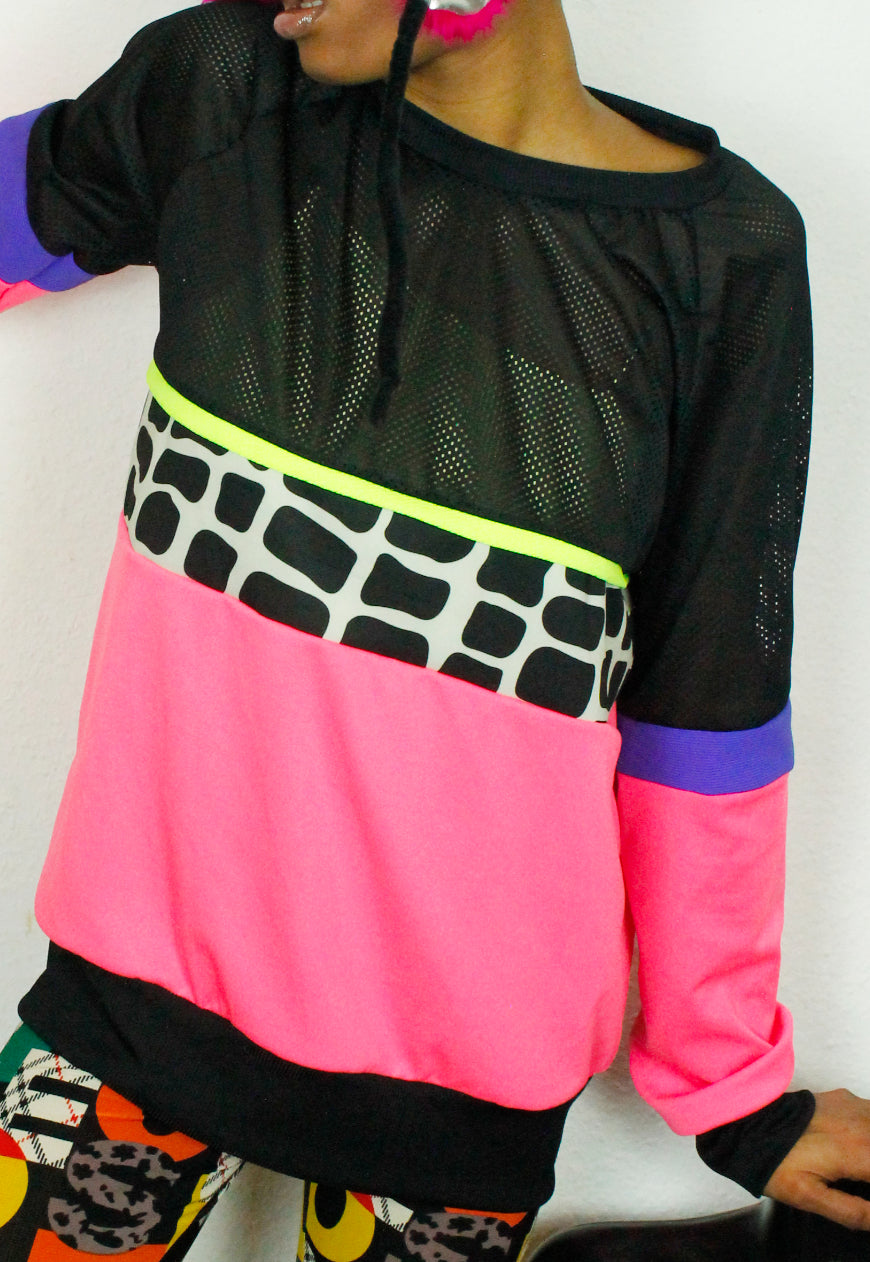 MISSOURI Pink, black and purple oversize sweater with giraffe panel.