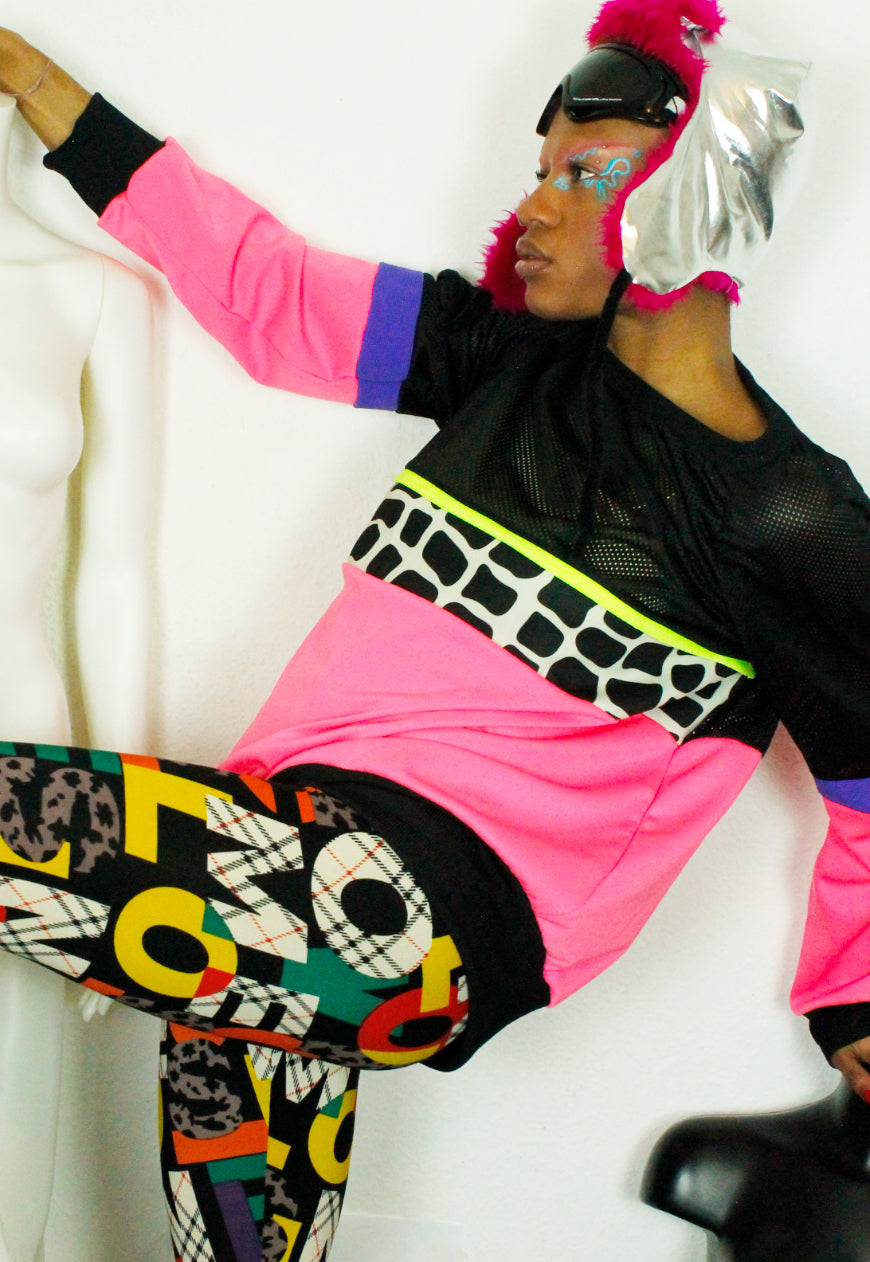 MISSOURI Pink, black and purple oversize sweater with giraffe panel.