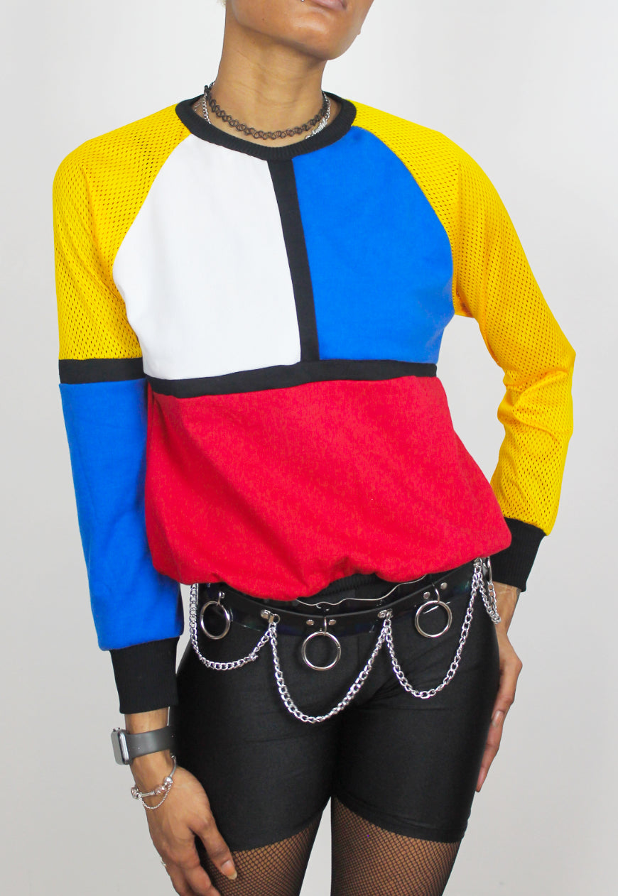 Mondrian - Red, Yellow and blue colour block boyfriend sweater