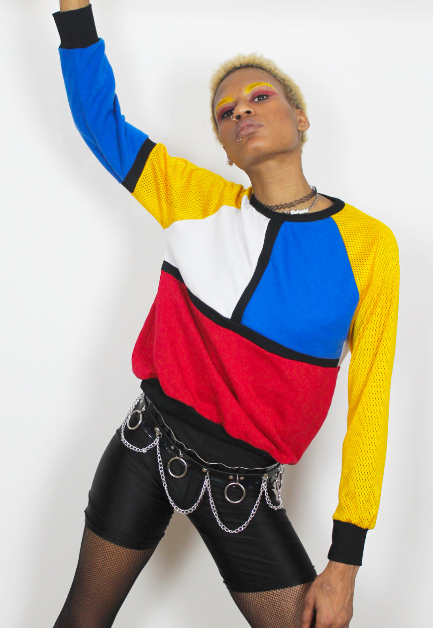 Mondrian - Red, Yellow and blue colour block boyfriend sweater