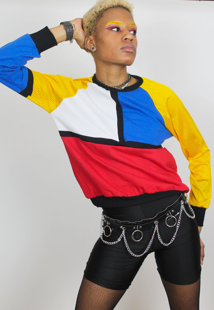Mondrian - Red, Yellow and blue colour block boyfriend sweater