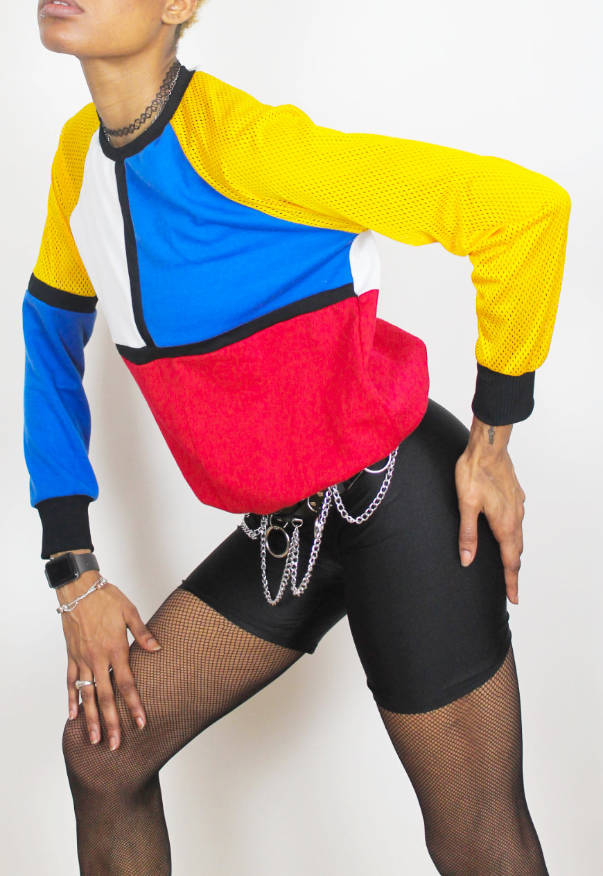 Mondrian - Red, Yellow and blue colour block boyfriend sweater