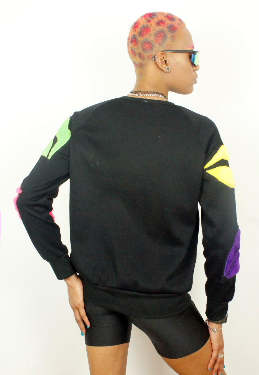 Monster kisses - oversized black sweater with multi colour lip appliques