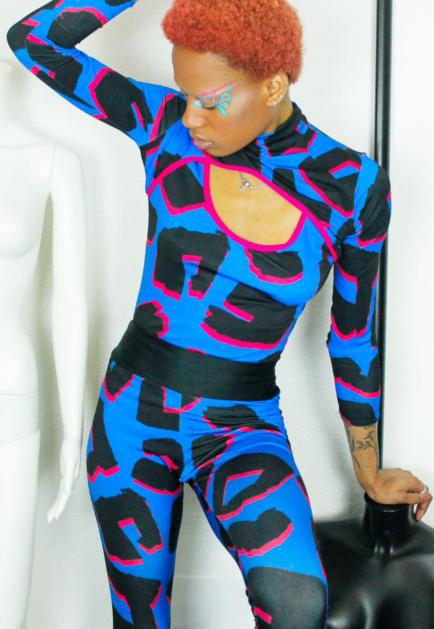 PANTHER LEGGINGS Blue and pink abstract leopard print high waisted leggings