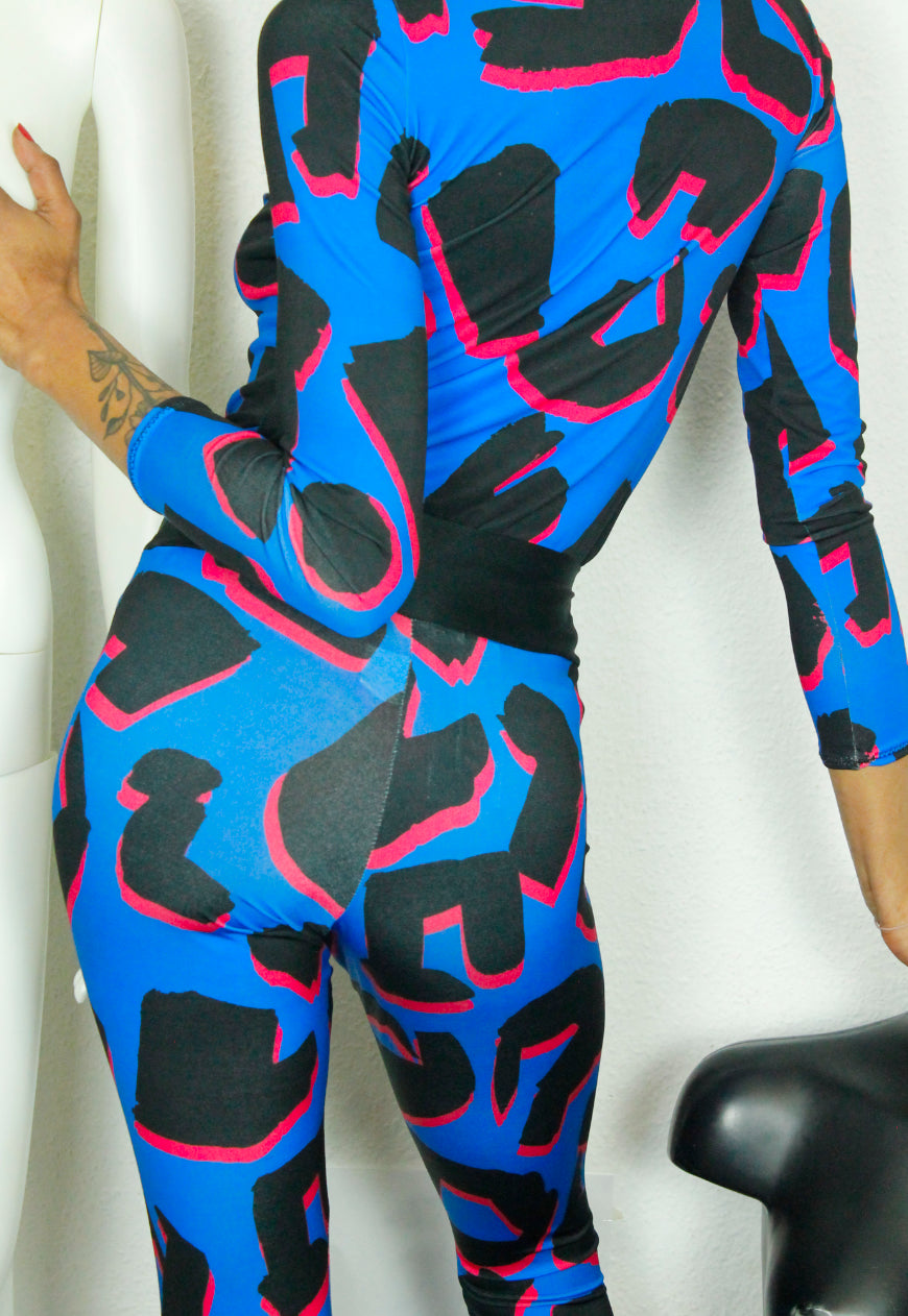 PANTHER LEGGINGS Blue and pink abstract leopard print high waisted leggings