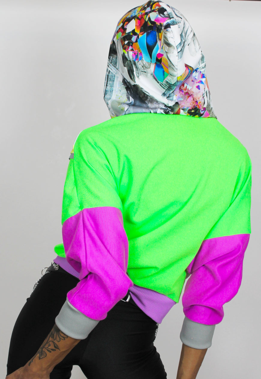 Prism - Crystal and diamond print colour block batwing hooded top