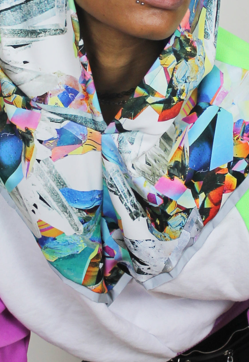 Prism - Crystal and diamond print colour block batwing hooded top